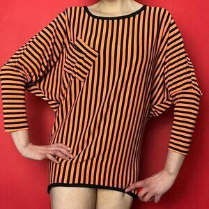 Orange and black stripped Halloween top / dress with pockets and butterfly sleev